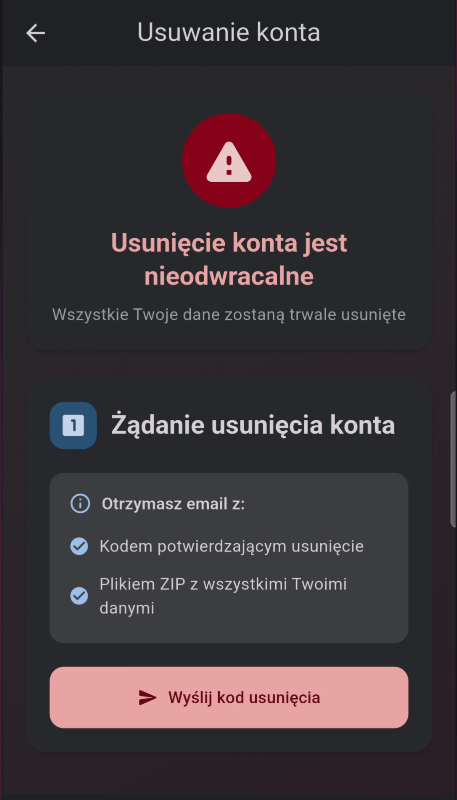 Ekran ustawień z sekcją Opcje konta